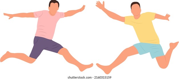 men jumping in flat design isolated, vector