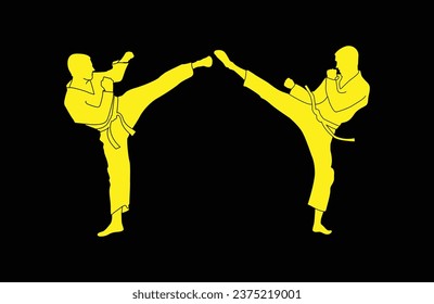 men of karate silhouette vector. Boxing and competition silhouettes vector image,