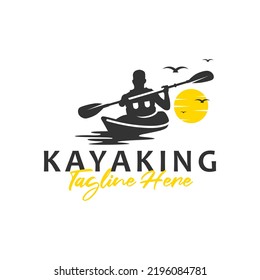 men kayak sports logo design on the lake