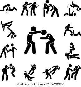 Men kick head icon in a collection with other items