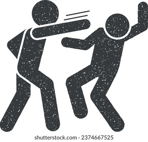 Men kick punch icon vector illustration in stamp style