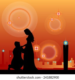 men kissing hand lady vector on orange background.