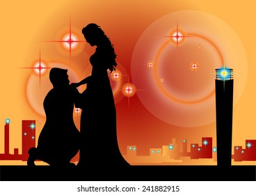 men kissing hand lady vector on orange background.