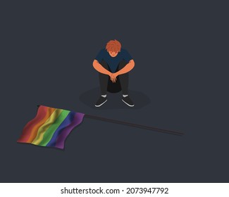 Men kneel because they are hated by society.Bullying,LGBTQ rights, narrow-minded society.  persecuted and tired of demanding equality, Vector illustrations.