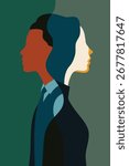 men with lady face, color full canvas, abstract