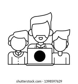 men with laptop in black and white