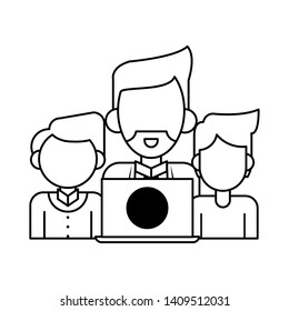 men with laptop icon cartoon vector illustration graphic design