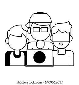 men with laptop icon cartoon vector illustration graphic design
