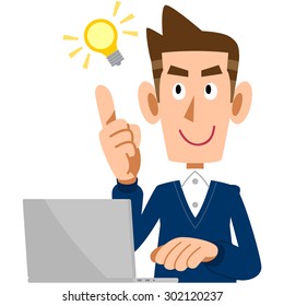 Men and laptop idea flashed