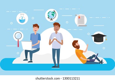 men with laptop and smartphone to study certificate
