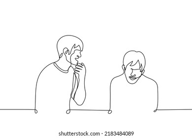 men laugh - one line drawing vector. concept friends laugh together