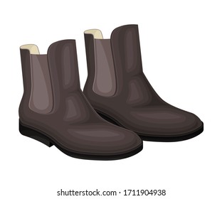 Men Leathery Shoes with Shoelace Isolated on White Background Vector Illustration