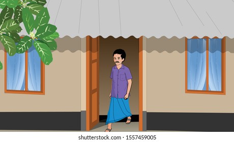 Men Are Leaving The House Vector Illustration