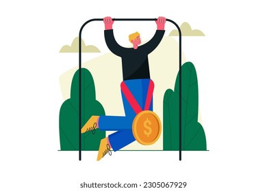 men lift up heavy money coins weight for strengthen economic and financial business vector illustration design concept