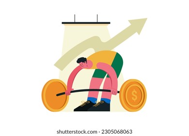 men lift up heavy money coins weight for strengthen economic and financial business Vector illustration design concept