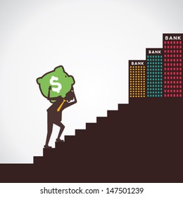 men lift his saving money and go to bank for submit vector