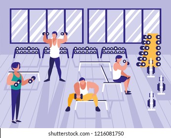 men lifting weights in gym icon