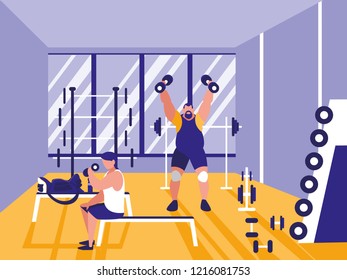 men lifting weights in gym icon