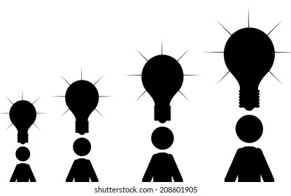 Men with light bulbs above their heads. It is a stick figure vector. EPS10 