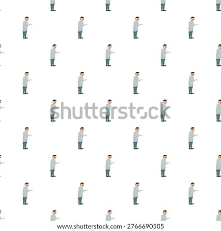 Men in light coats standing with open hands forming a repetitive cartoon pattern