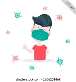 Men Like Wearing Mask to Avoid Corona Virus & Stay Healthy Illustration - Vector