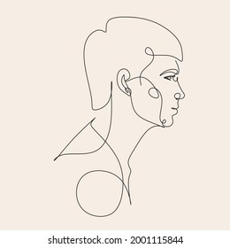 Men line art vector. Continuous one line drawing of man portrait. Hairstyle. Fashionable men's style.