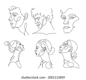 Men line art vector. Continuous one line drawing of man portrait. Hairstyle. Fashionable men's style.