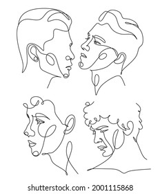 Men line art vector. Continuous one line drawing of man portrait. Hairstyle. Fashionable men's style.