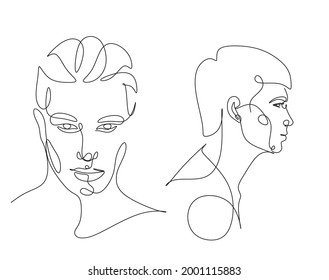 Men line art vector. Continuous one line drawing of man portrait. Hairstyle. Fashionable men's style.