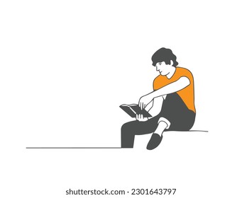 Men line art vector. Continuous one line drawing of man portrait. Hairstyle. Fashionable men's style. Flare vector working people character on isolated white..