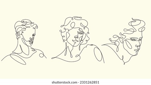 Men line art vector. Continuous one line drawing of man portrait. Hairstyle. Fashionable men's style.
