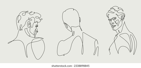 Men line art vector. Continuous one line drawing of man portrait. Hairstyle. Fashionable men's style.