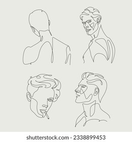 Vector de arte de línea masculina. Dibujo continuo de una línea de retrato humano. Estilo del pelo. Estilo de los hombres de moda.