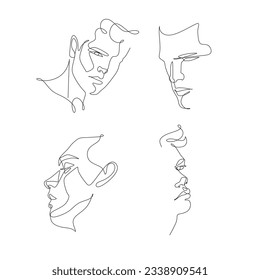 Men line art vector. Continuous one line drawing of man portrait. Hairstyle. Fashionable men's style.