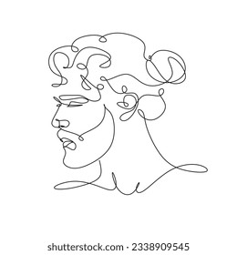 Men line art vector. Continuous one line drawing of man portrait. Hairstyle. Fashionable men's style.