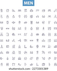 Men line icons, signs set. men, gender, masculinity, identity, culture, society, history, stereotype, expectation outline vector illustrations.