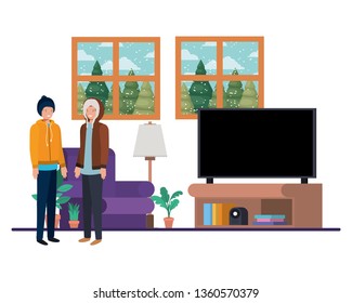 men living room with view the landscape by window