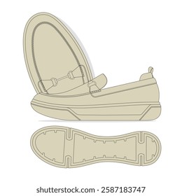 Men loafer shoes vector design technical flat sketch by adobe illustrator.