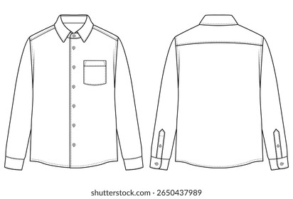 Men long sleeves formal shirt technical flat vector illustration templet design	