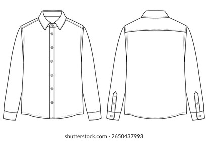 Men long sleeves formal shirt technical flat vector illustration templet design	