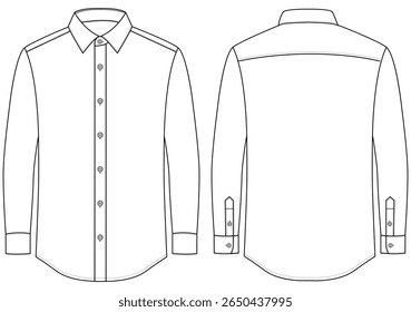 Men long sleeves formal shirt technical flat vector illustration templet design	