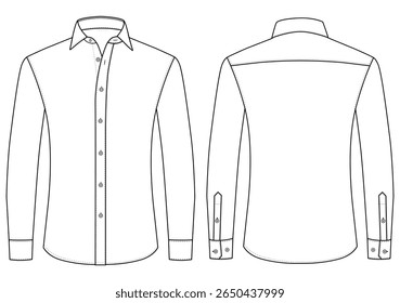Men long sleeves formal shirt technical flat vector illustration templet design	