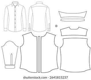 Men long sleeves  shirt flat sketch vector illustration templet drawing mock up design
