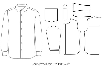 Men long sleeves  shirt flat sketch vector illustration templet drawing mock up design