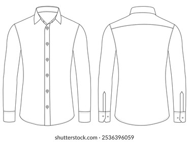 Men long sleeves shirt vector flat sketch illustration templet vector drawing mock up design

