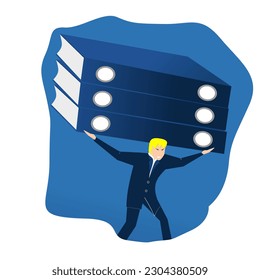 Men look heavy lifting stacks of files
