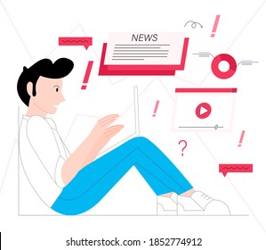 men looking at terrible news vector illustration cartoon flat design on white background 