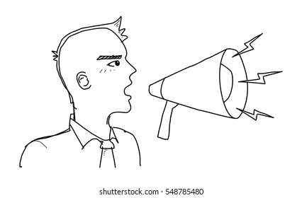 men and loudspeaker