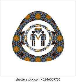 men love icon inside arabic badge background. Arabesque decoration.