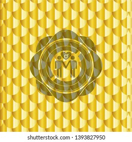 men love icon inside gold emblem. Scales pattern. Vector Illustration. Detailed.